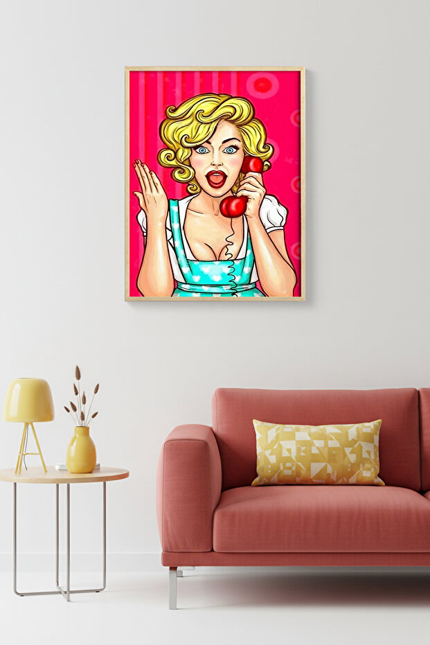 Natural Wood Framed Pop Art Patterned Painting - Retro Pink Tones | Huhu1812