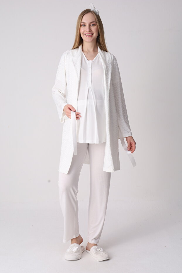 Maternity Short Sleeve Pajama Set with Dressing Gown, Set of 3