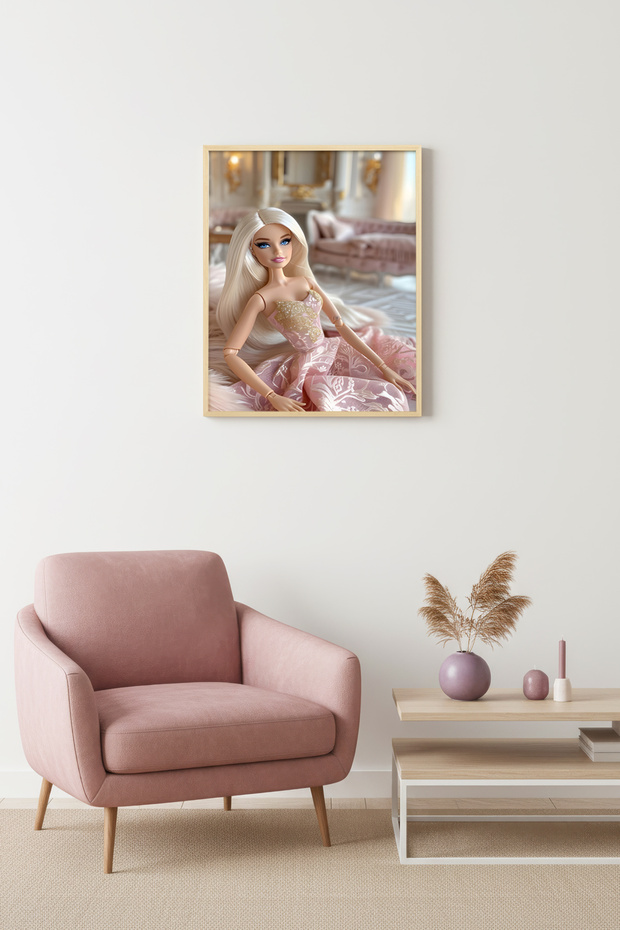 Natural Wood Framed Retro Painting - Vintage Style | Huhu2616 - Single Table Natural Wood Frame