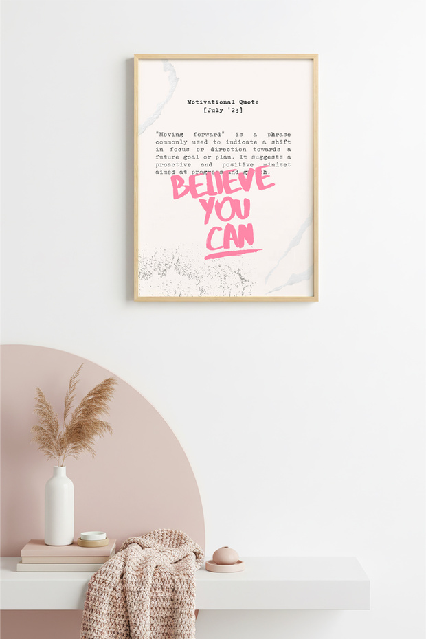 Natural Wood Framed Retro Pop Art Painting - Motivational Quote - Pink Tones | Huhu2488 - Single Table Natural Wood Frame