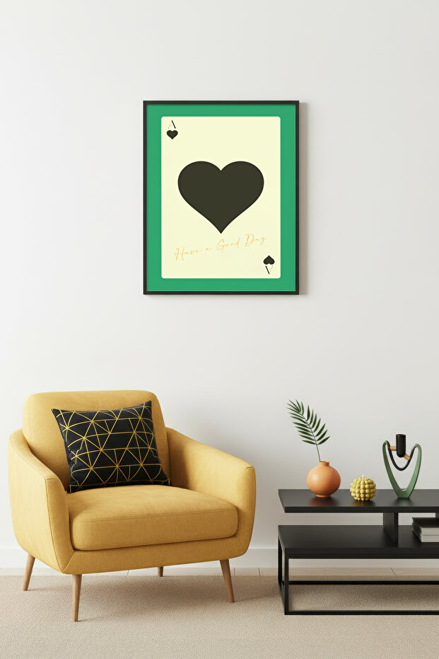 Natural Wood Framed Retro Heart Patterned Painting - Good Day Message | Huhu2349