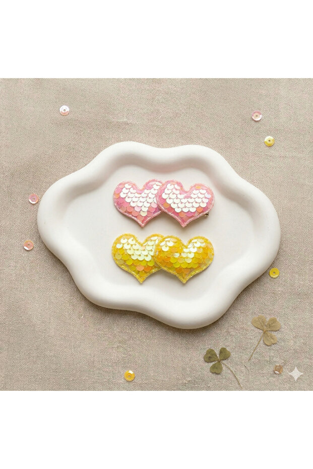 Sequin Double Heart Figured Girl's Hair Clip - Sparkling Stylish Hair Accessory