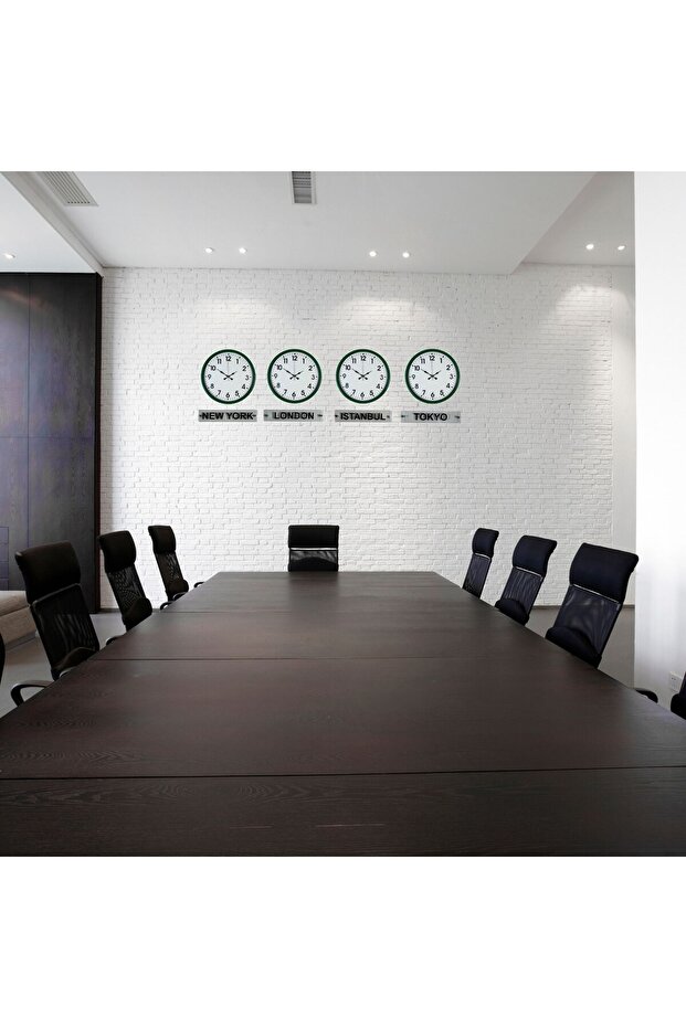 Green 36 cm 4-Panel World Wall Clock with Table Lwlhm-Ytrs345