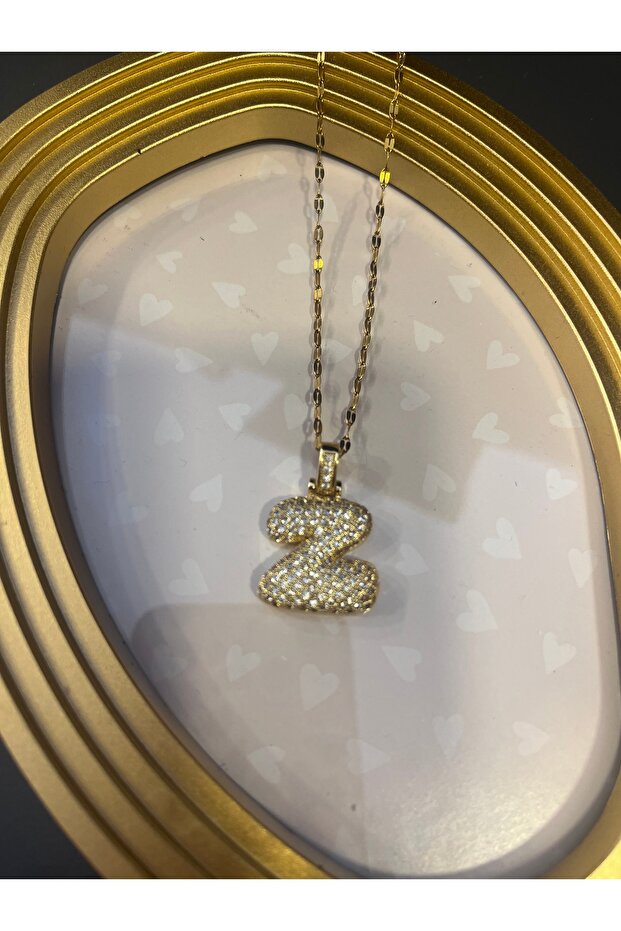 Steel Necklace with Letter Z and Stone