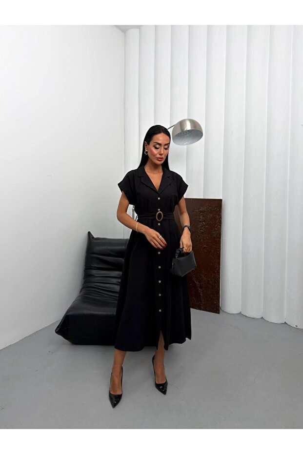 Premium 100% Linen Bat Sleeve Shirt Dress