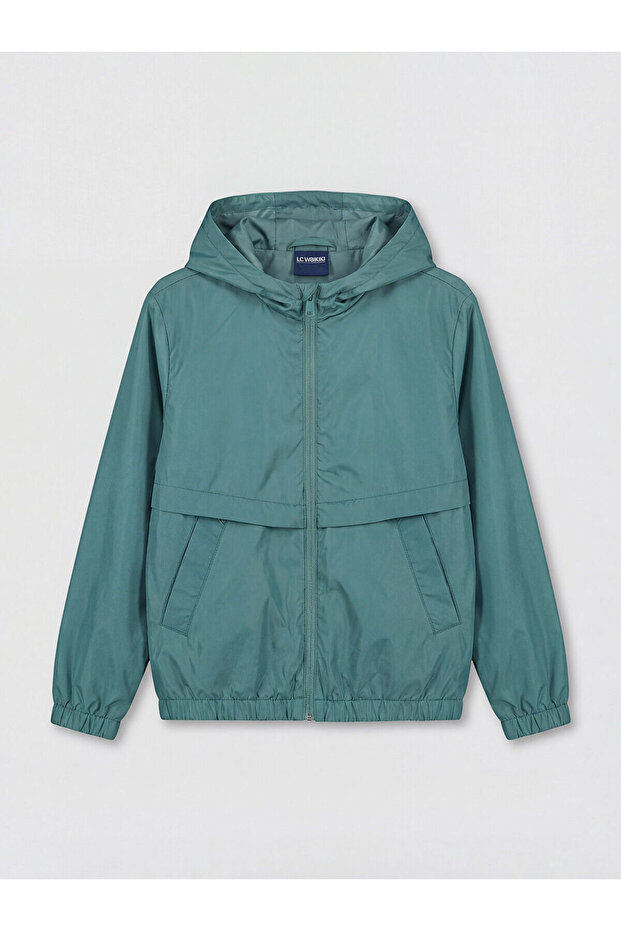 Green Water Repellent Hooded Boy's Raincoat