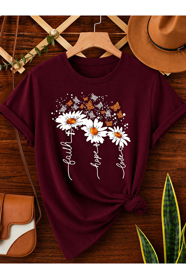 3 Daisy Printed Oversize T-Shirt / T-Shirt