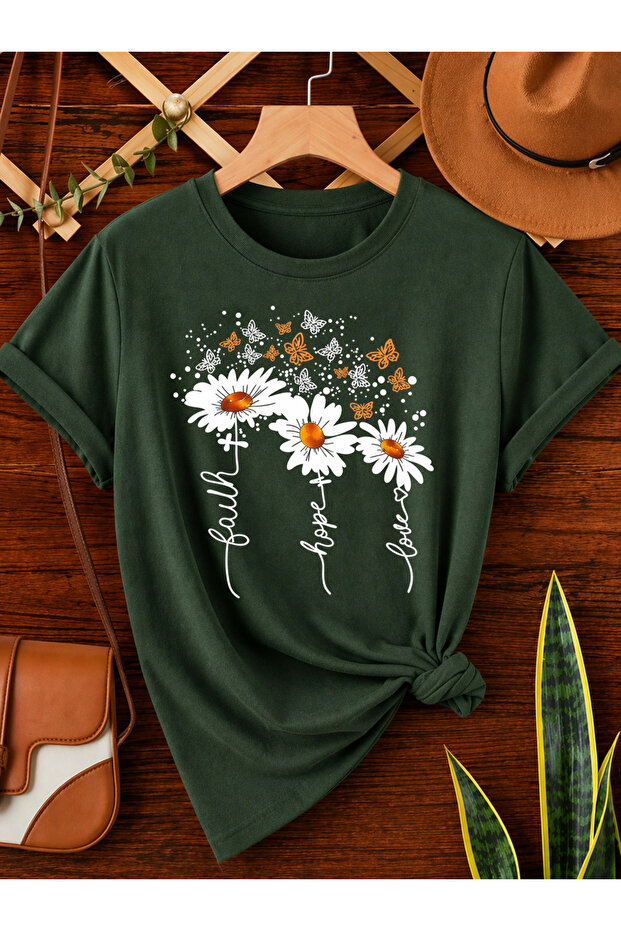 3 Daisy Printed Oversize T-Shirt / T-Shirt