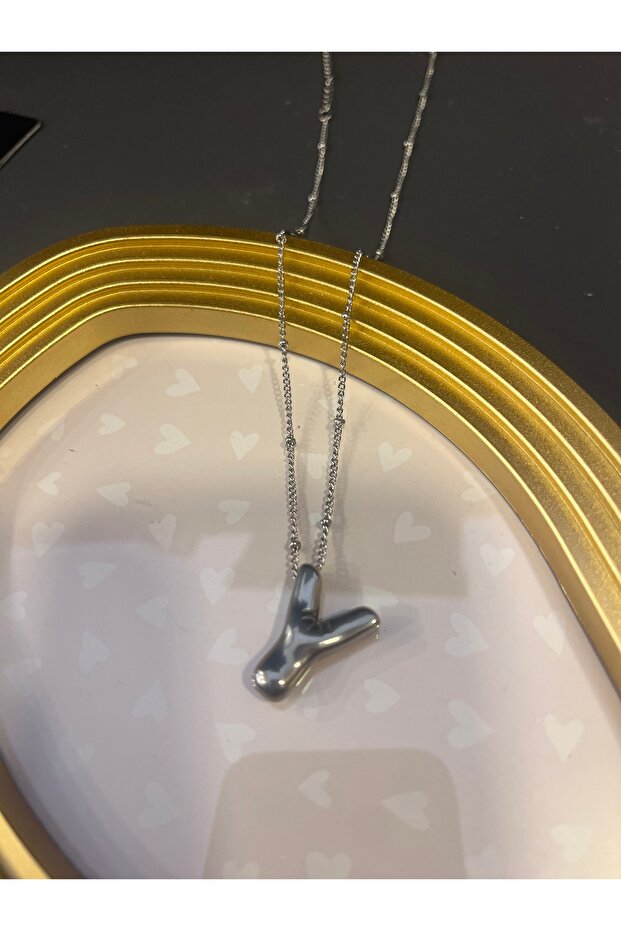 Silver Balloon Steel Necklace with Letter Y