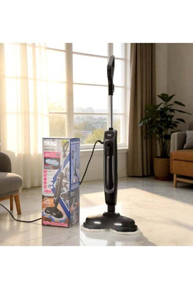 1500W Spin Steam Mop with 360° Automatic Rotating Double Mops & Dual LED Lights