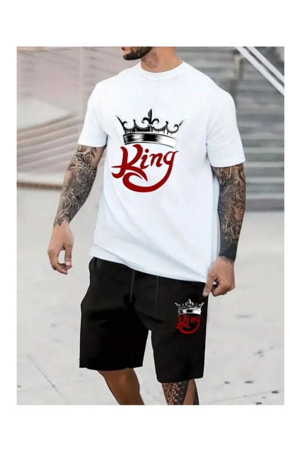 - Tshirt and Shorts Set, Lace-Up Printed