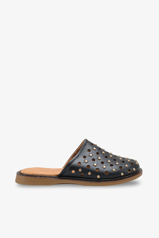 Caren Women's Genuine Leather Troklu Slippers - Black