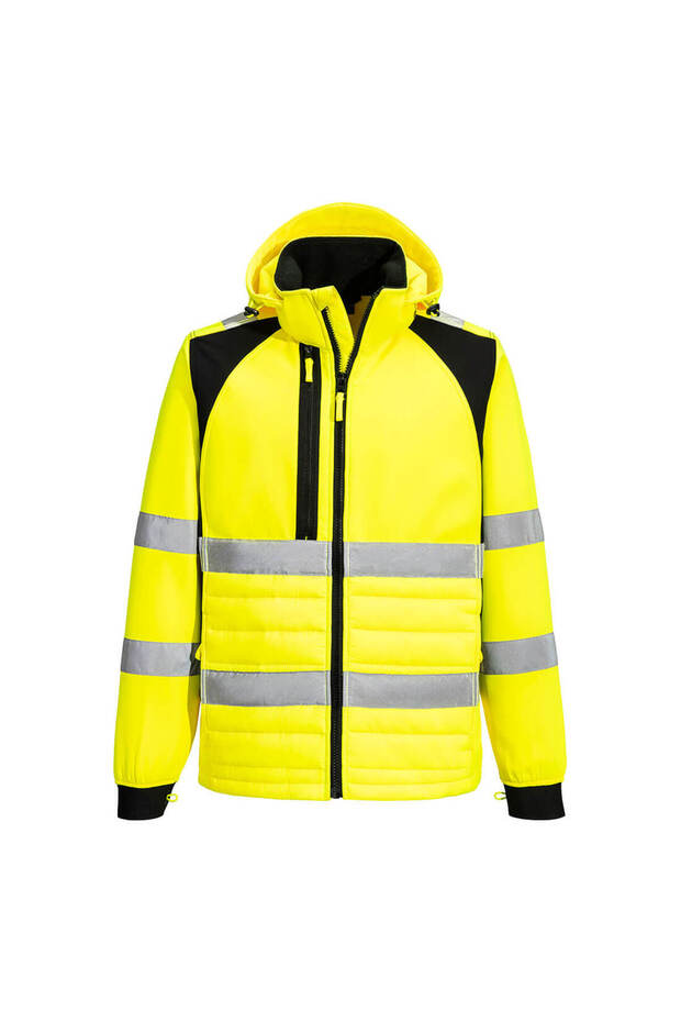 Work jacket, reflective, stretch, yellow/black
