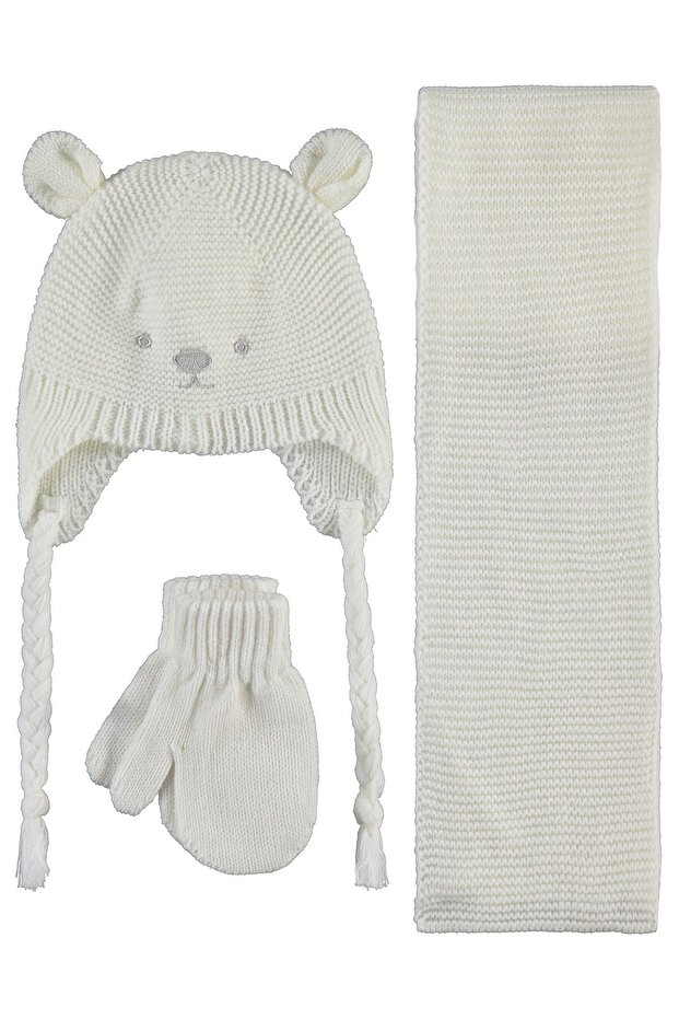 6-18 Months Scarf, Beanie and Glove Set - Ecru
