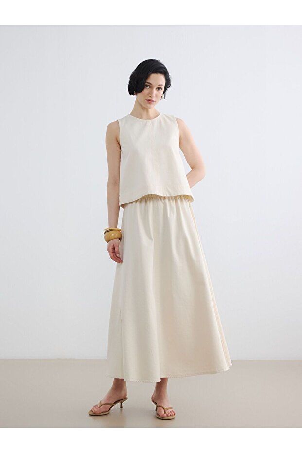 Elastic Waist Flared Jean Skirt (S6)