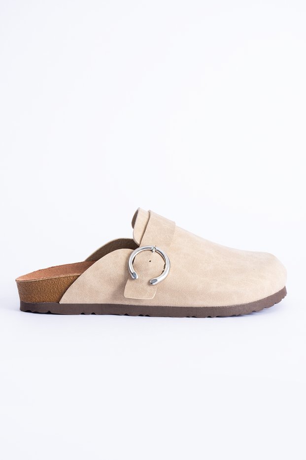 Women's Ring Buckle Closed Toe Suede Cork Sole Daily Slippers