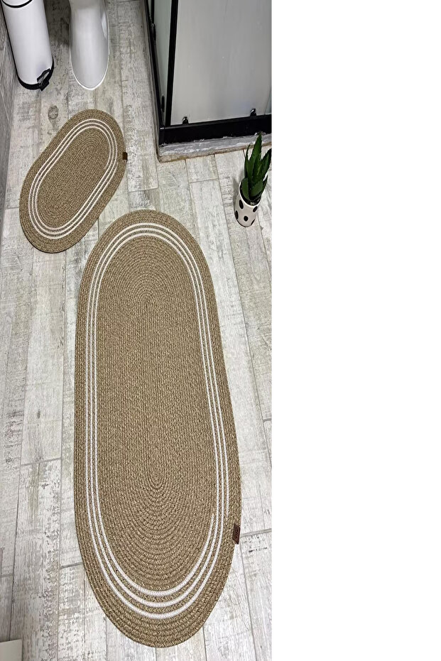 Jute Straw Large Size Bath Mat Set of 2 Straw Striped