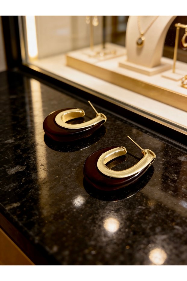 Women's Gold Steel Vintage Textured Oval Earrings - Retro Luxury Design
