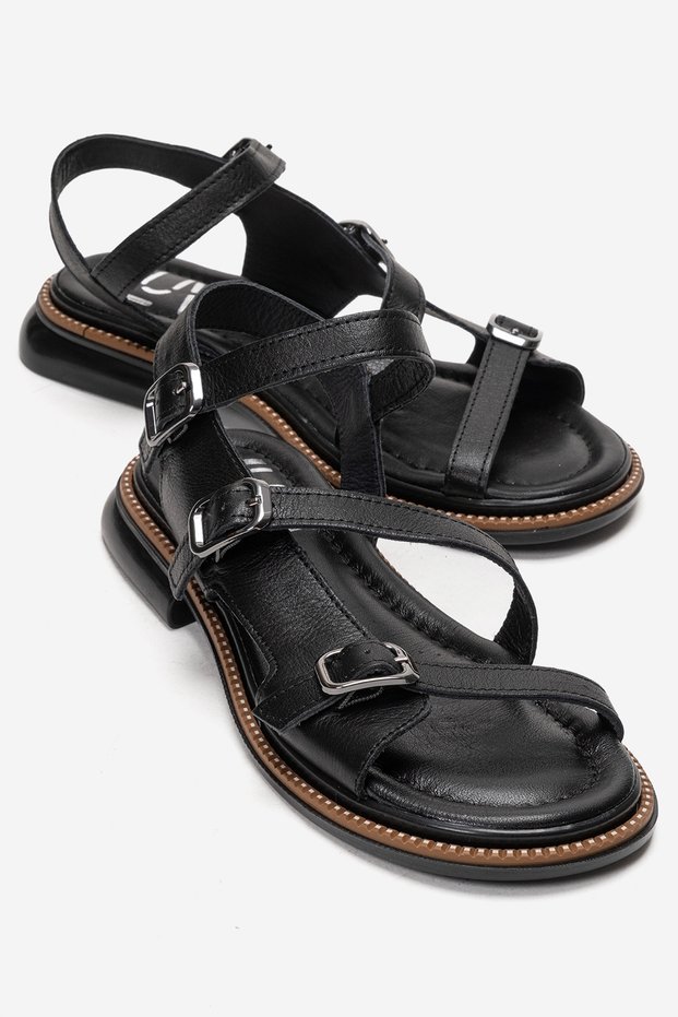 Morez Black Skin Genuine Leather Women's Sandals