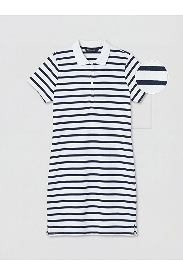 Polo Collar Striped Pique Mini Dress
