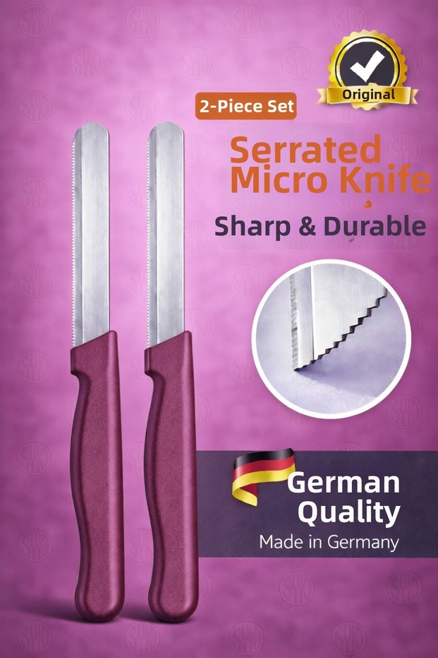 2-Piece Serrated Micro Knife – German Quality, Sharp and Durable, Micro Vegetable Knife with Color Options