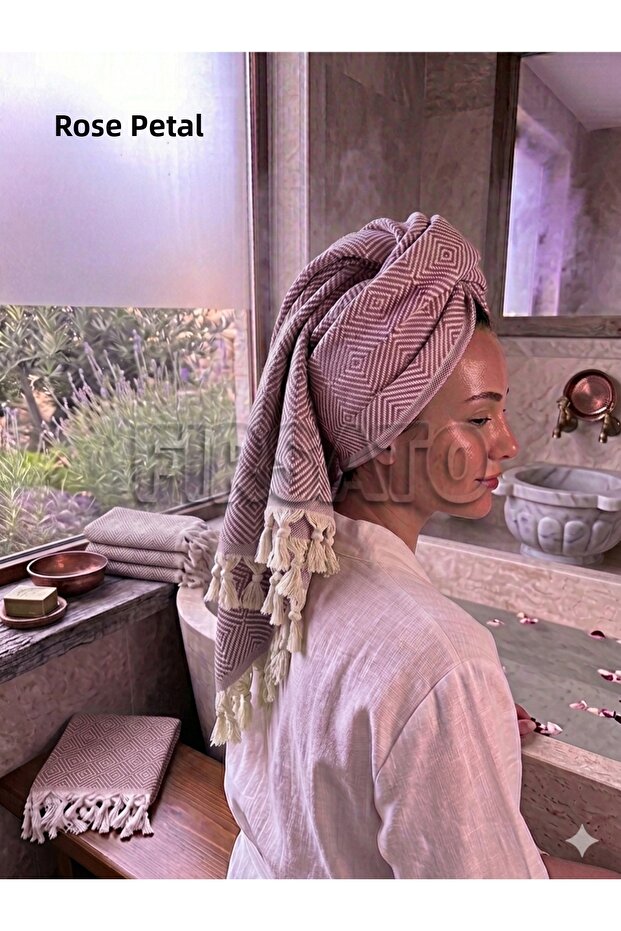 Crystal Patterned 100% Cotton Hair Drying Towel | Head Towel | Peşkir – 45X90 cm (1 Piece)