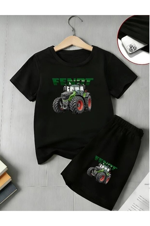 طقم شورت صيفي للأولاد مطبوع عليه شعار شركة Fenot Tractor