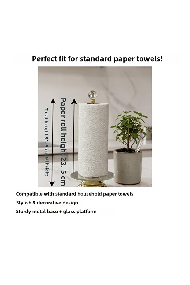Crystal Stone Metal Stand Paper Roll Towel Holder, Napkin Organizer (for Paper Rolls Width up to 23.5 cm)