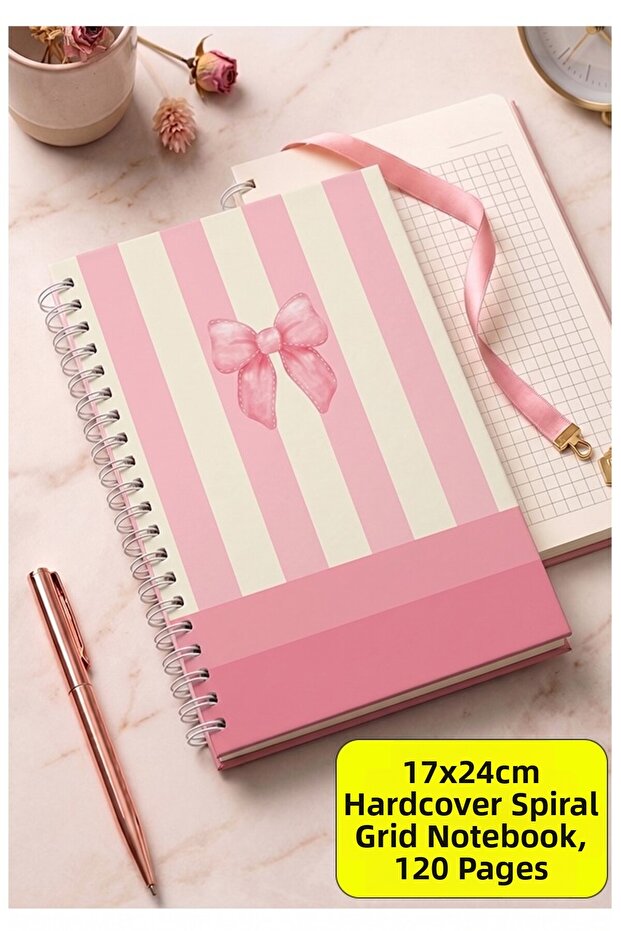 Pink Hard Cover Spiral Squared Notebook 17X24Cm 120 Sheets 1 Piece Notepad School Office Notebook