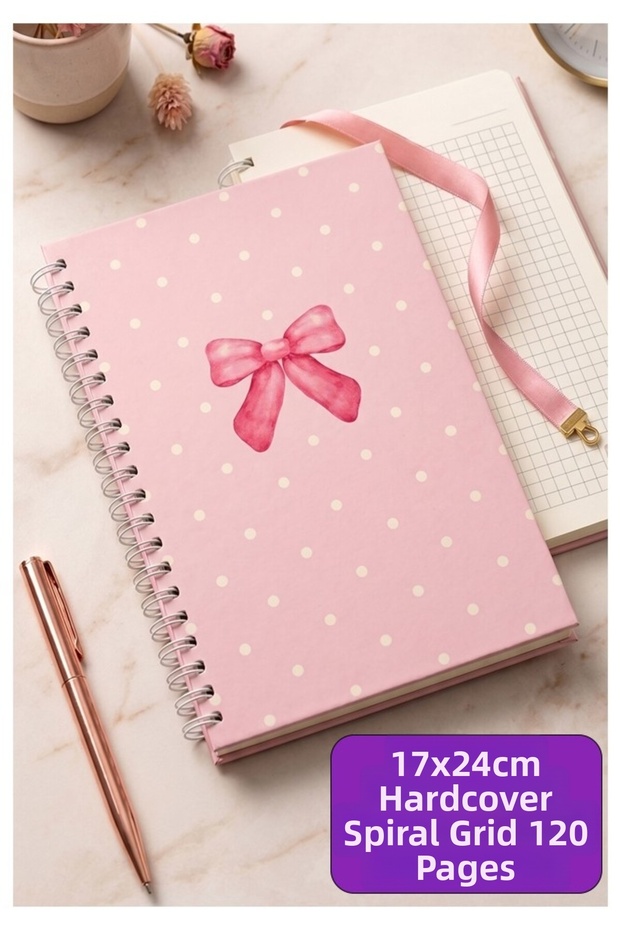 Pink Hard Cover Spiral Squared Notebook 17X24Cm 120 Sheets 1 Piece Notepad School Office Notebook