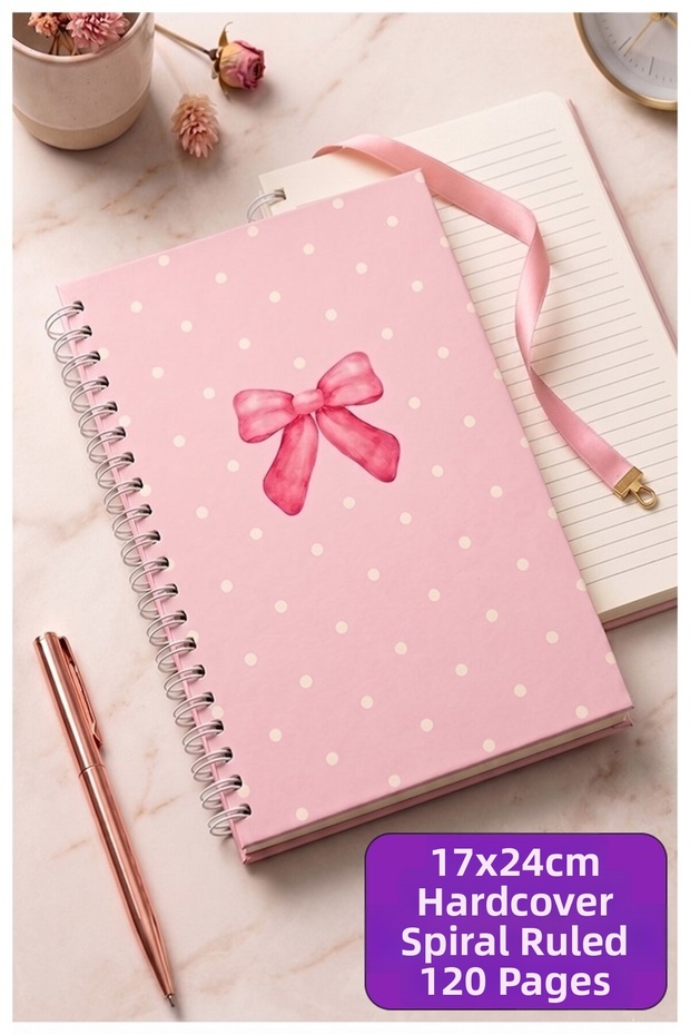 Pink Hard Cover Spiral Lined Notebook 17X24Cm 120 Sheets 1 Piece Notepad School Office Notebook