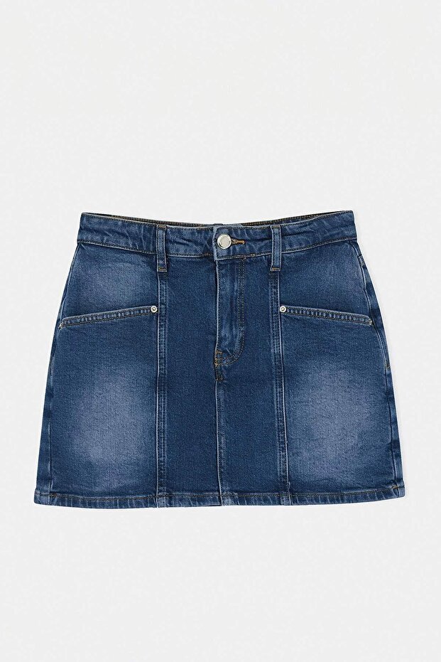 Mavi Cep Detaylı Yüksek Bel Az Esnek Denim Şort Etek TWOSS26SR00123 - 6