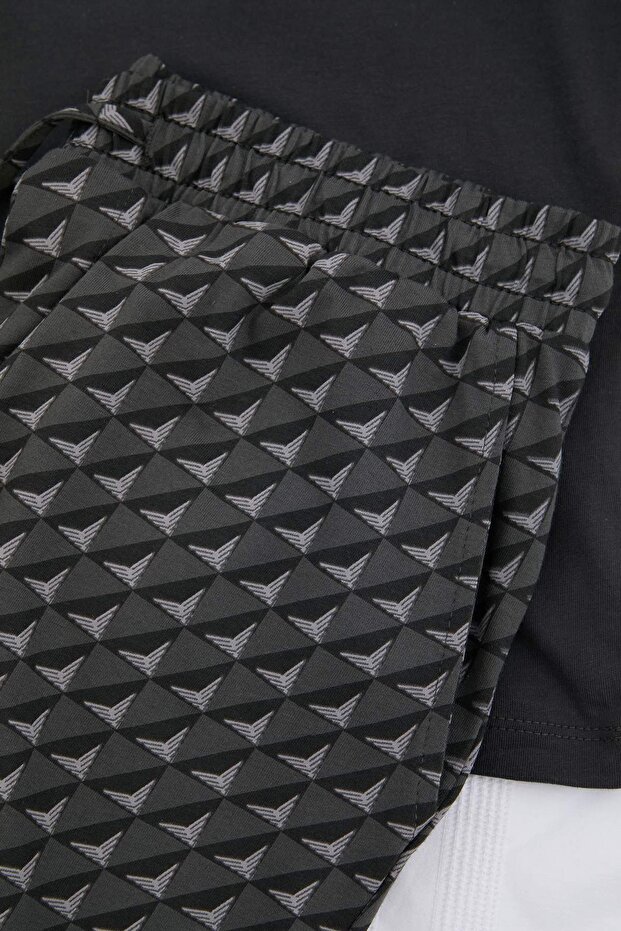 Siyah Regular Geometrik Baskılı %100 Pamuk Yazlık Örme Pijama Takımı TMNSS26PT00039 - 6
