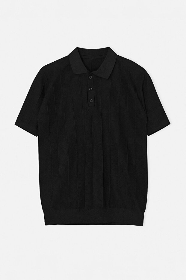 Siyah Slim/Dar Kesim Dokulu Polo Yaka T-shirt TMNSS26PO00039 - 4