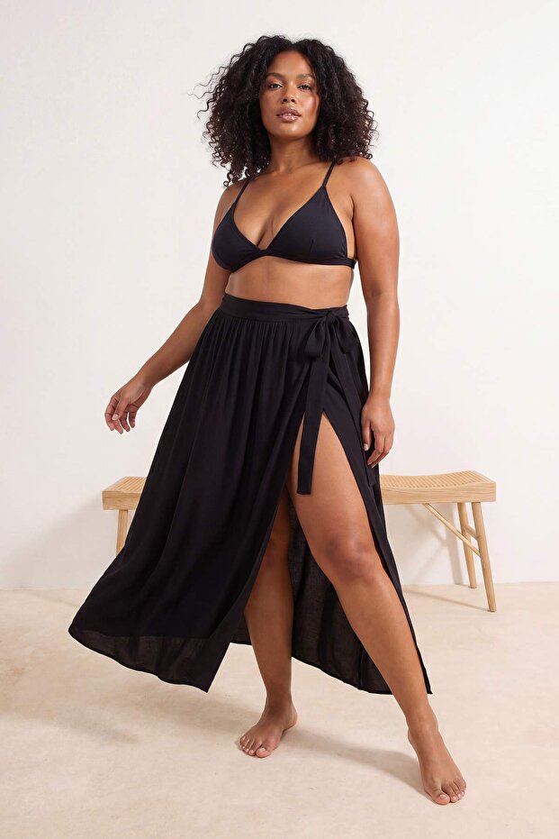Beach Wear Black Textured Tie-Up Pareo Tbbss26Df00002