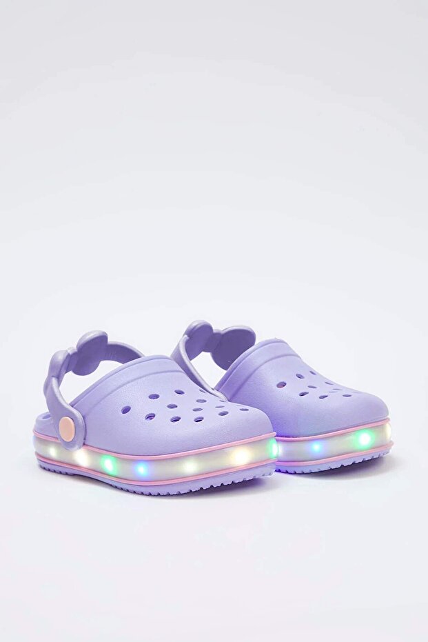 Lila Işıklı Fiyonklu Detaylı Hafif Taban Küçük Kız Çocuk Kids Eva Sandalet Terlik TAKSS25SD00045 - 4