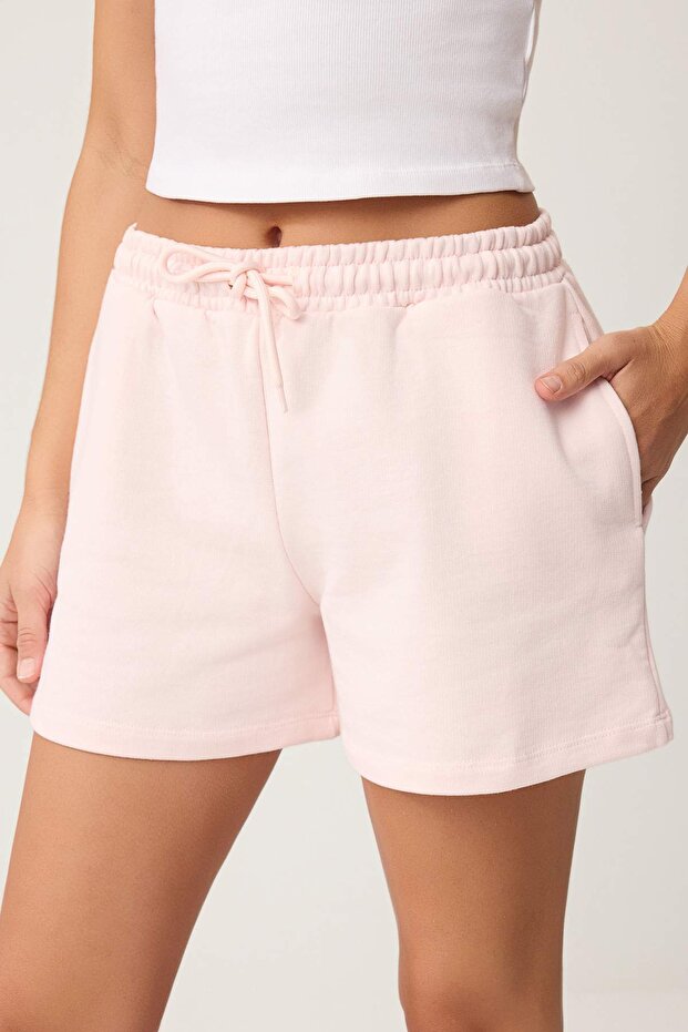 Pembe Regular Cep Detaylı Normal Bel Boru Paça Kısa/Mini Örme Şort & Bermuda - 3