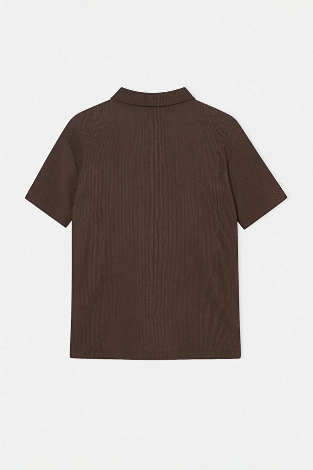 Kahverengi Regular/Normal Kesim Dokulu Polo Yaka T-shirt TMNSS26PO00005 - 6