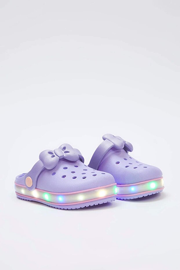 Lila Işıklı Fiyonklu Detaylı Hafif Taban Küçük Kız Çocuk Kids Eva Sandalet Terlik TAKSS25SD00045 - 3