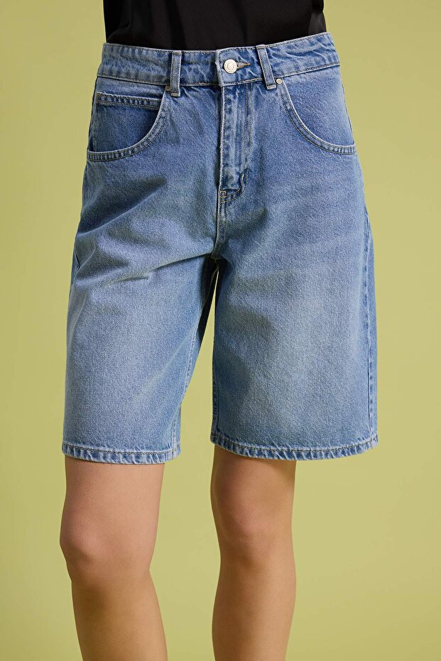 Mavi %100 Pamuk Yüksek Bel Denim Bermuda TWOSS26SR00106 - 3