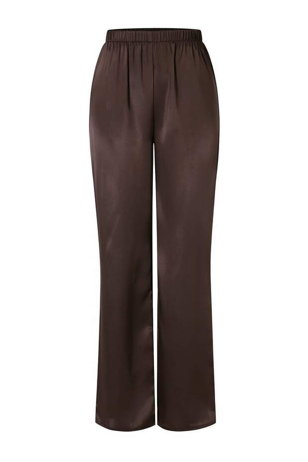 Kahverengi Dantel Detaylı Saten Dokuma Pijama Takımı THMSS26PT00210 - 6