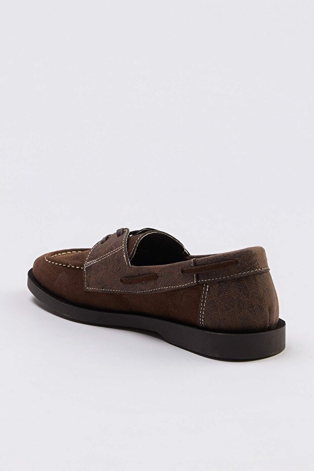 Kahverengi Süet Kalp Charm Detaylı Kadın Loafer TAKSS26LA00008 - 5