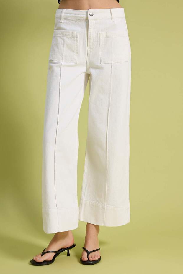 Beyaz Cep Detaylı Yüksek Bel %100 Pamuk Wide Leg Jeans TWOSS26JE00162 - 3