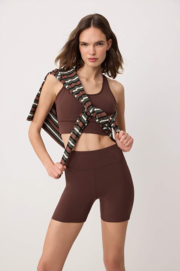 Braune Sportshorts/Kurze Leggings aus Polyamid-Strickstoff THMSS26TY00017 - 1