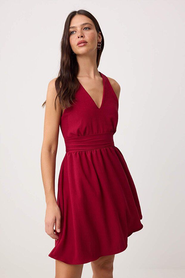 Bordo Düz Mini Dokuma Elbise TWOSS26EL00981 - 2