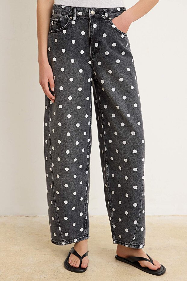 Antrasit Puantiyeli Yüksek Bel Baggy Jeans TWOSS26JE00335 - 3