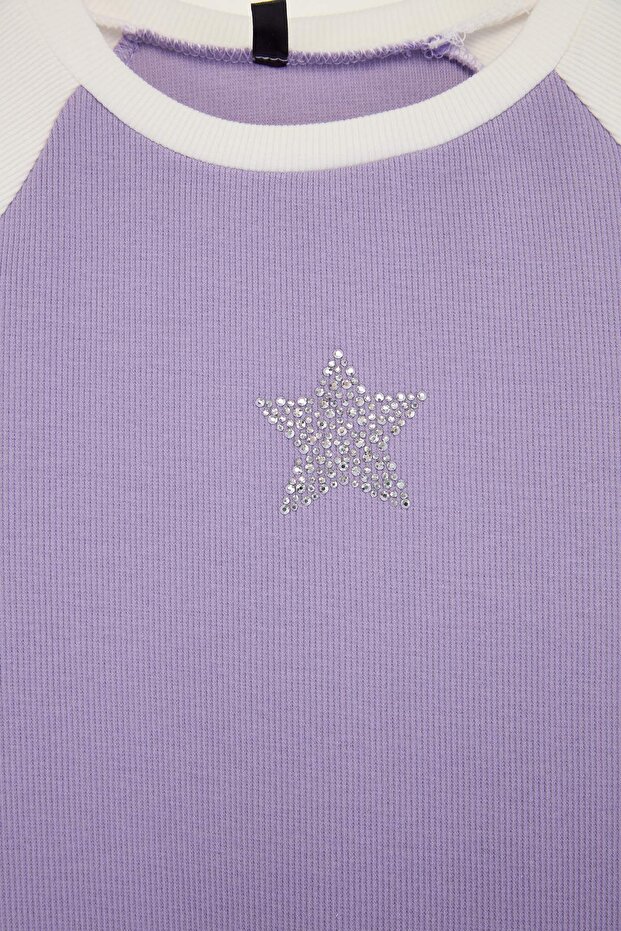 Lila Kısa / Mini Bodycon Kalıp Bisiklet Yaka Kız Çocuk Elbise TKDSS26EL00025 - 4