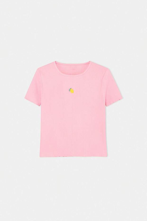Pembe-Mint Nakışlı / İşlemeli Örme T-Shirt TKDSS25TS00027 - 7
