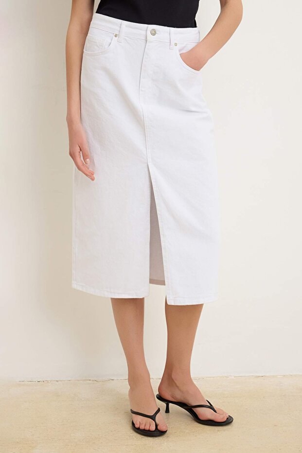 Beyaz Denim Midi Etek TWOAW26ET00140 - 3