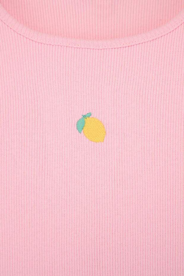 Pembe-Mint Nakışlı / İşlemeli Örme T-Shirt TKDSS25TS00027 - 8